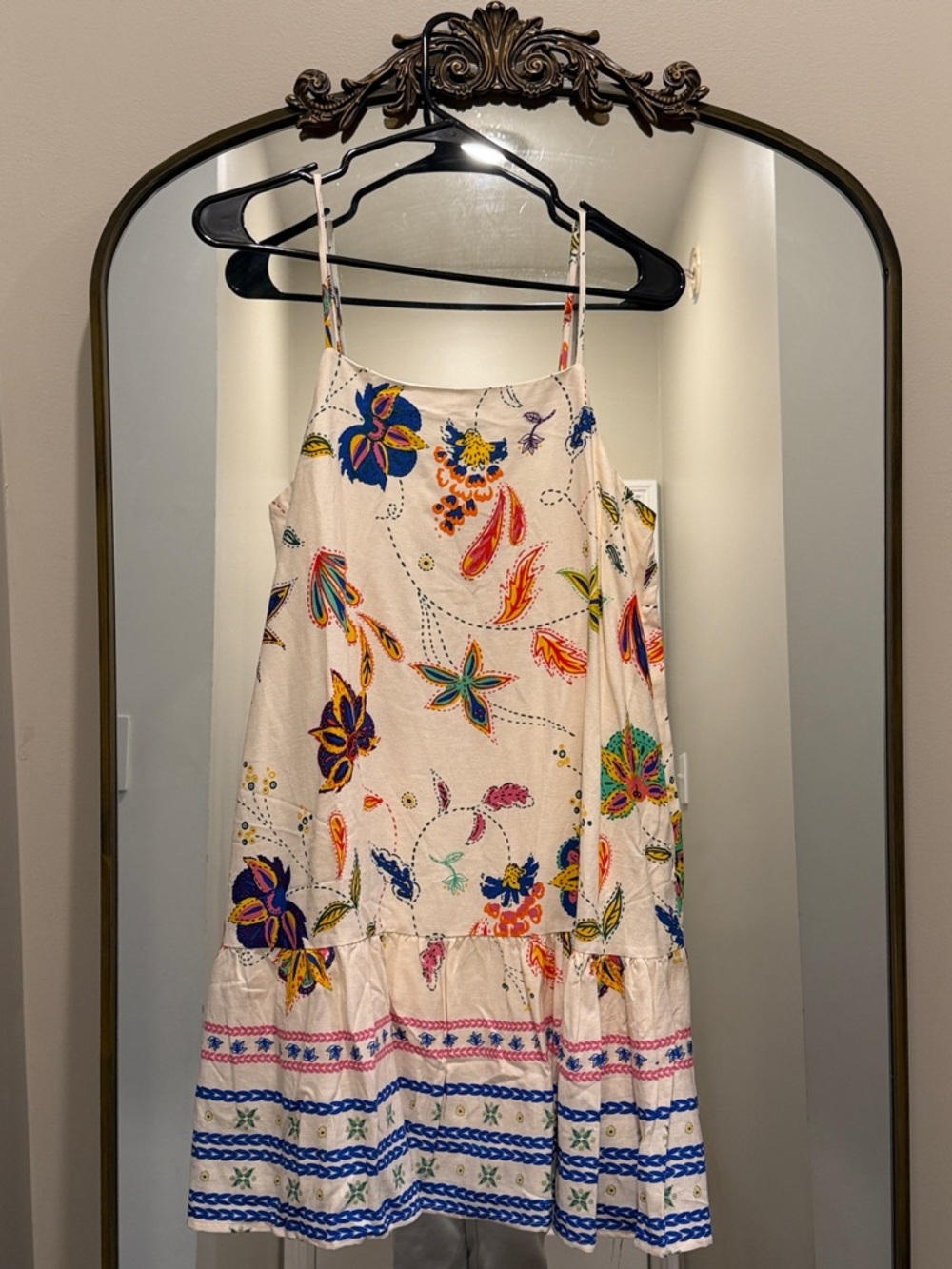 Sugarlips Cream Mini Dress with Multicolor Floral Embroidery small